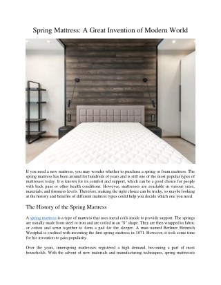 Spring Mattress A Great Invention of Modern World