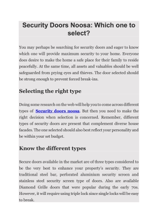 Security Doors Noosa: Which one to select?