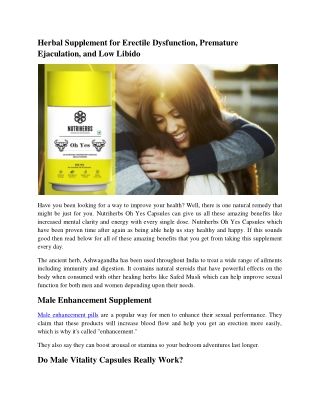 Herbal Supplement for Erectile Dysfunction, Premature Ejaculation, and Low Libido