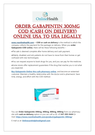Gabapentin Online for sale | Buy Gabapentin 300mg Cash on Delivery