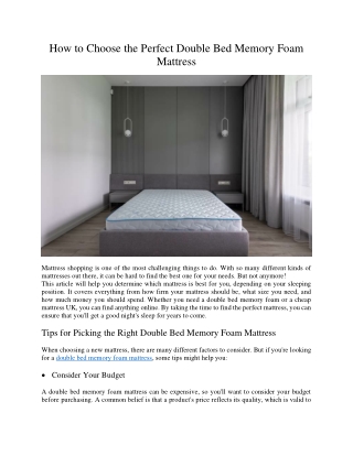 How to Choose the Perfect Double Bed Memory Foam Mattress
