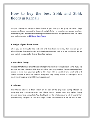 How to buy the best 2bhk and 3bhk floors in Karnal