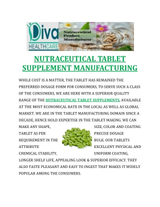 NUTRACEUTICAL TABLET  MANUFACTURING