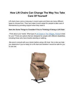 How Lift Chairs Can Change The Way You Take Care Of Yourself