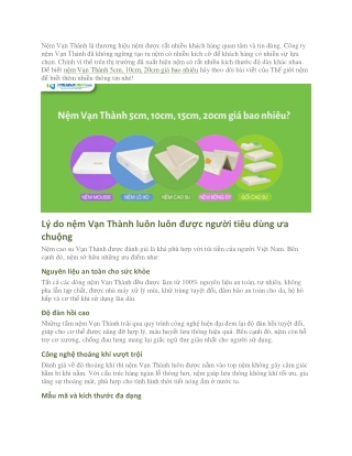 Nệm Vạn Thành 5cm, 10cm, 15cm, 20cm giá bao nhiêu?