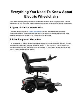 Everything You Need To Know About Electric Wheelchairs