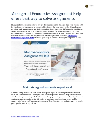 Managerial Economics Assignment Help offers best way to solve assignments