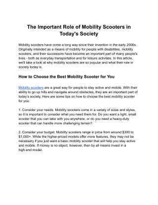 The Important Role of Mobility Scooters in Today's Society