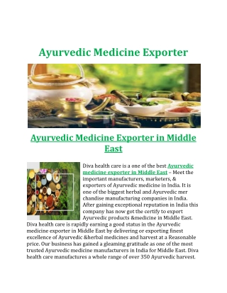Ayurvedic Medicine Exporter