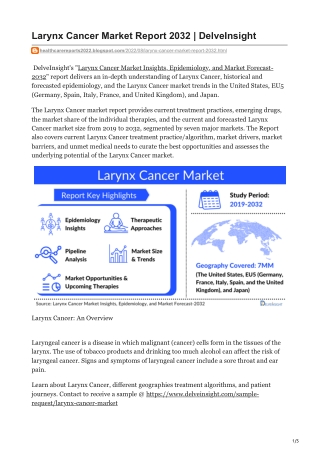Larynx Cancer Market Report 2032  DelveInsight