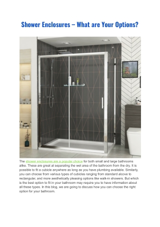 Shower Enclosures – What are Your Options