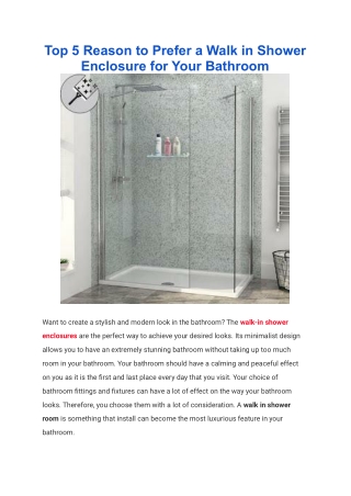 Top 5 Reason to Prefer a Walk in Shower Enclosure for Your Bathroom