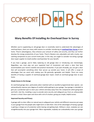 Many Benefits Of Installing An Overhead Door In Surrey