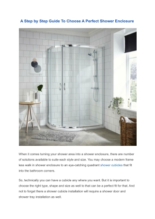 A Step by Step Guide To Choose A Perfect Shower Enclosure