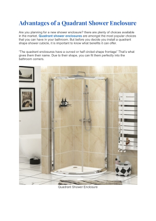 Advantages of a Quadrant Shower Enclosure