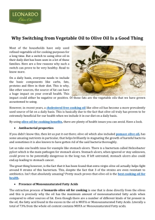 Why Switching from Vegetable Oil to Olive Oil Is a Good Thing