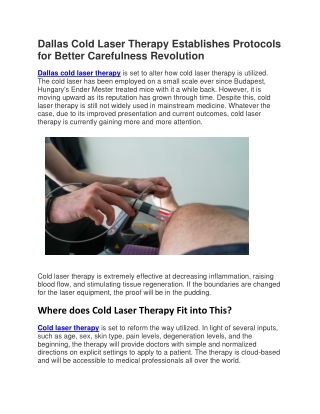Dallas Cold Laser Therapy Establishes Protocols for Better Carefulness Revolution