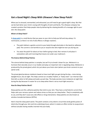 Get a Good Night's Sleep With Lifewave's New Sleep Patch!
