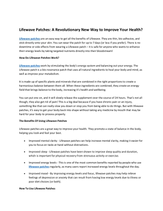 Lifewave Patches  A Revolutionary New Way to Improve Your Health