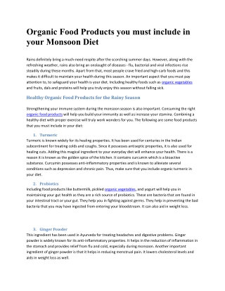 Organic Food Products you must include in your Monsoon Diet