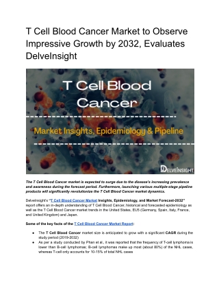 T Cell Blood Cancer Market Insights and Epidemiology Forecast