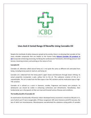 Uses And A Varied Range Of Benefits Using Cannabis Oil