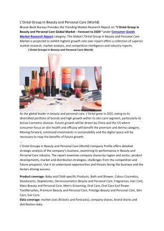 L’Oréal Group in Beauty and Personal Care (World)