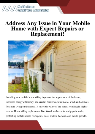 Address Any Issue in Your Mobile Home with Expert Repairs or Replacement!