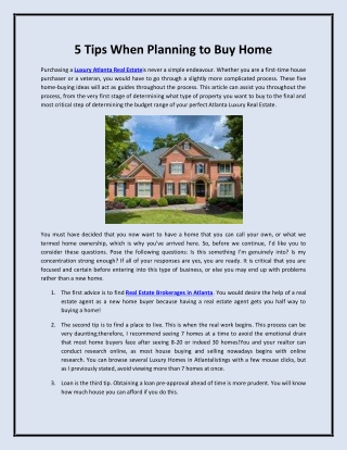 5 Tips When Planning to Buy Home