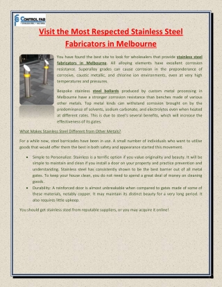 Visit the Most Respected Stainless Steel Fabricators in Melbourne