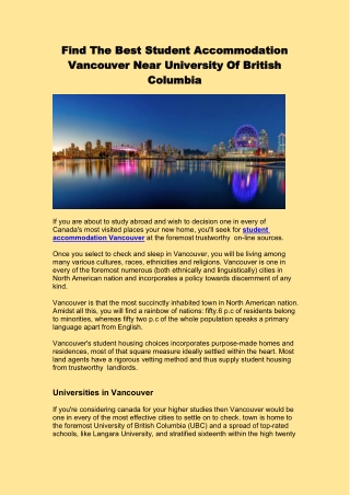 Find The Best Student Accommodation Vancouver Near UniversityOf British Columbia