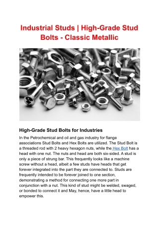 High-Grade Industrial Studs Bolts - Classic Metallic