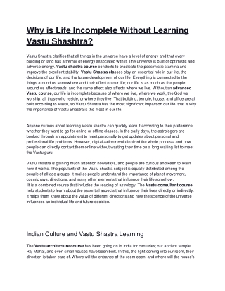 Why life is incomplete without learning Vastu Shashtra