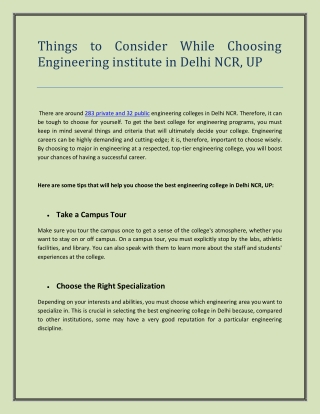 Things to Consider While Choosing Engineering institute in Delhi NCR