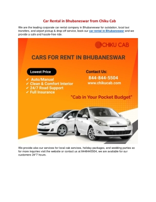 Car Rental in Bhubaneswar from Chiku Cab