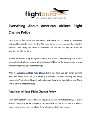 American Airlines Flight Change Policy-Flightaura