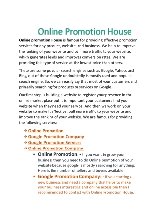 Online Promotion House