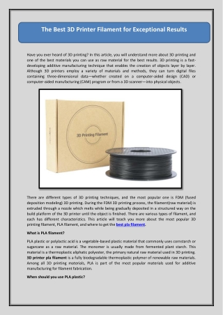 The Best 3D Printer Filament for Exceptional Results