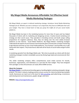 My Mogul Media Announces Affordable Yet Effective Social Media Marketing Package