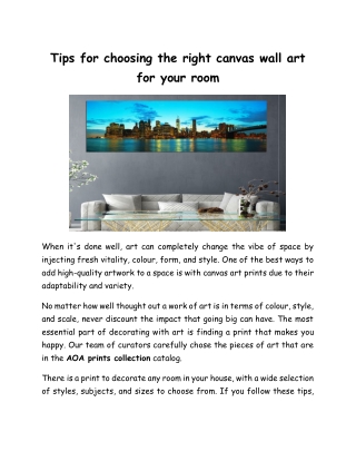 Tips for Choosing the Right Canvas Wall Art for Your Room