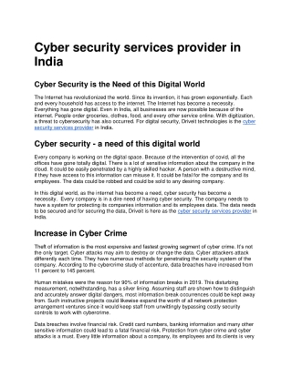 Cyber security services provider in India