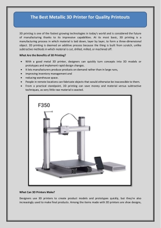The Best Metallic 3D Printer for Quality Printouts