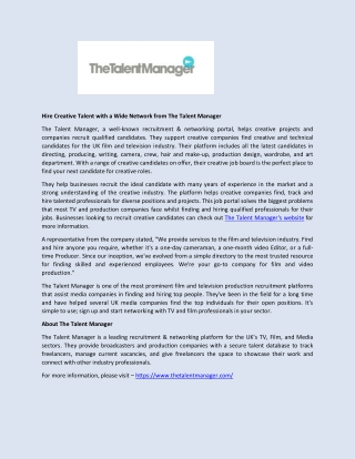 Hire Creative Talent with a Wide Network from The Talent Manager