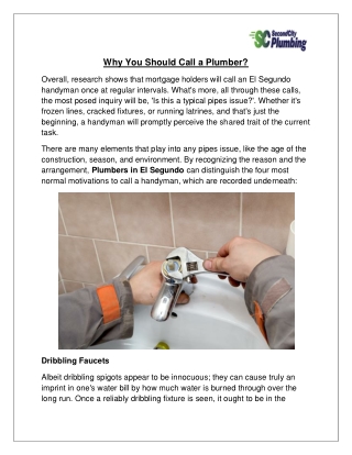 Why You Should Call a Plumber?