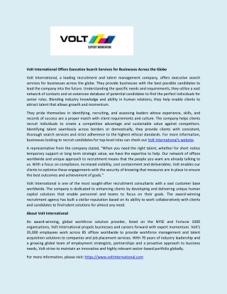 Volt International Offers Executive Search Services for Businesses Across the Globe