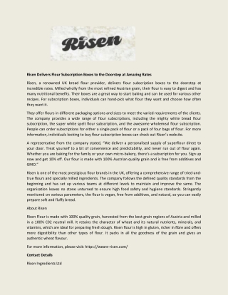 Risen Delivers Flour Subscription Boxes to the Doorstep at Amazing Rates