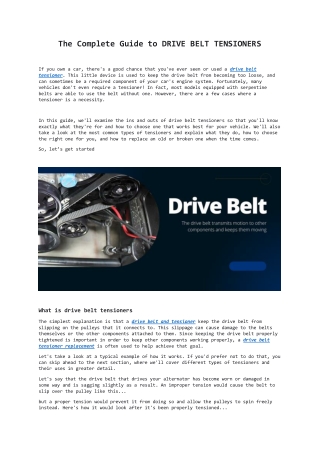 The Complete Guide to DRIVE BELT TENSIONERS
