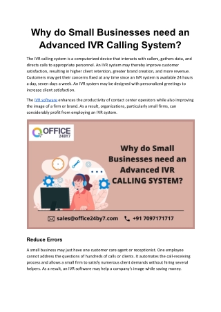 Why do Small Businesses need an Advanced IVR Calling System