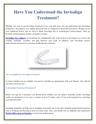 Have You Understood the Invisalign Treatment?