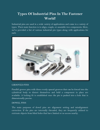 Types Of Industrial Pins In The Fastener World